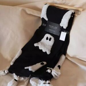 👻 Rachel Zoe Black Ghost + White Tassels Throw Blanket - 50X60 | NWT